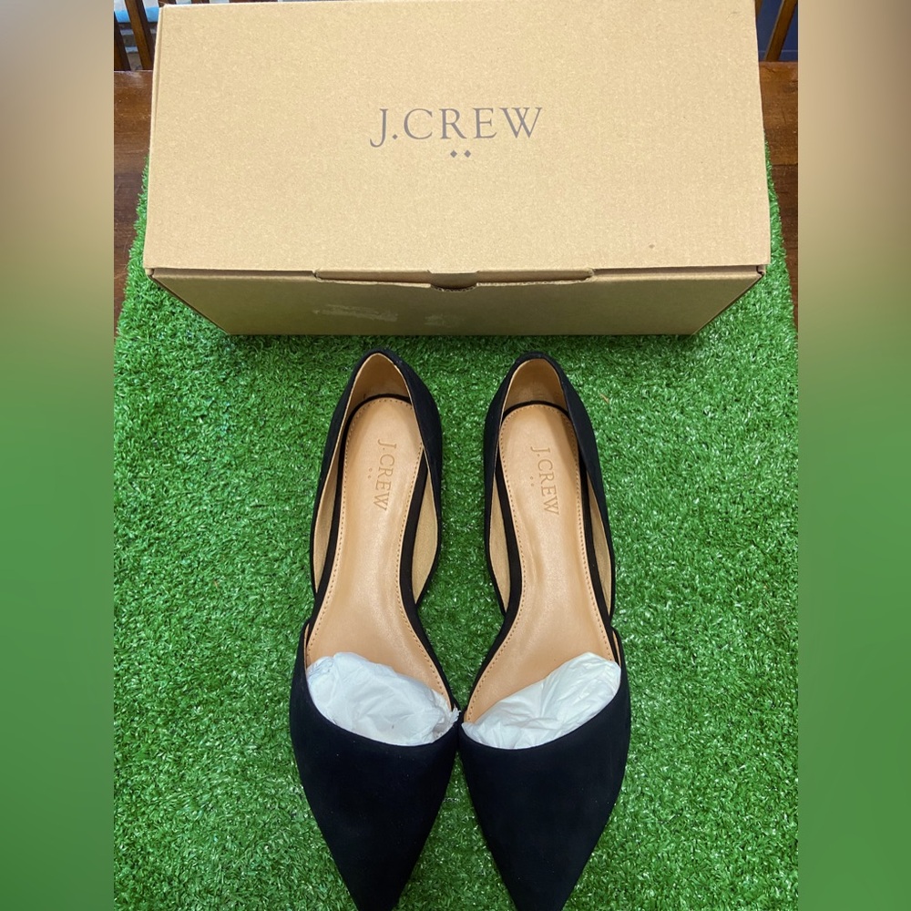 J CREW ZOE SUEDE D’ORSAY FLATS Women’s size 7.5 Black style # F5310 new in Box